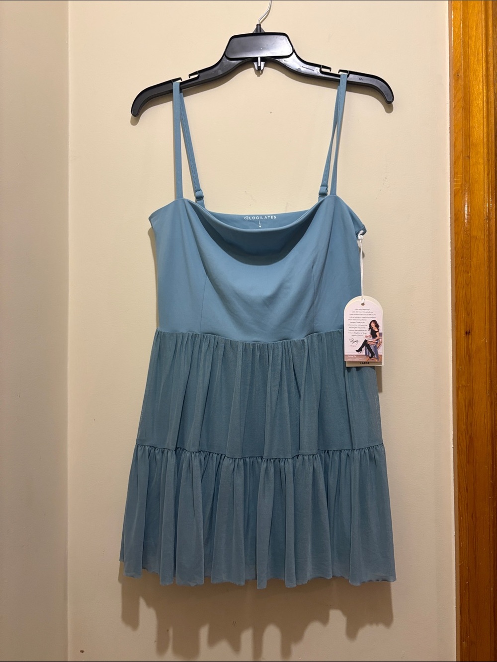 Blogilates NWT Light Blue Spaghetti Strap Tiered Mini Dress Size Large